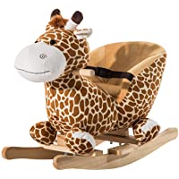 Los mejores  - HOMCOM Caballito Balancín Bebé +18 Meses Balancín Peluche Madera con 32 Canciones Cinturón de Seguridad Girafa de…